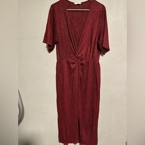 All in Favor Burgundy Plisse Midi Dress